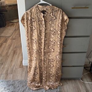 Banana Republic Beige and Brown Snake Print Button-Front Dress
